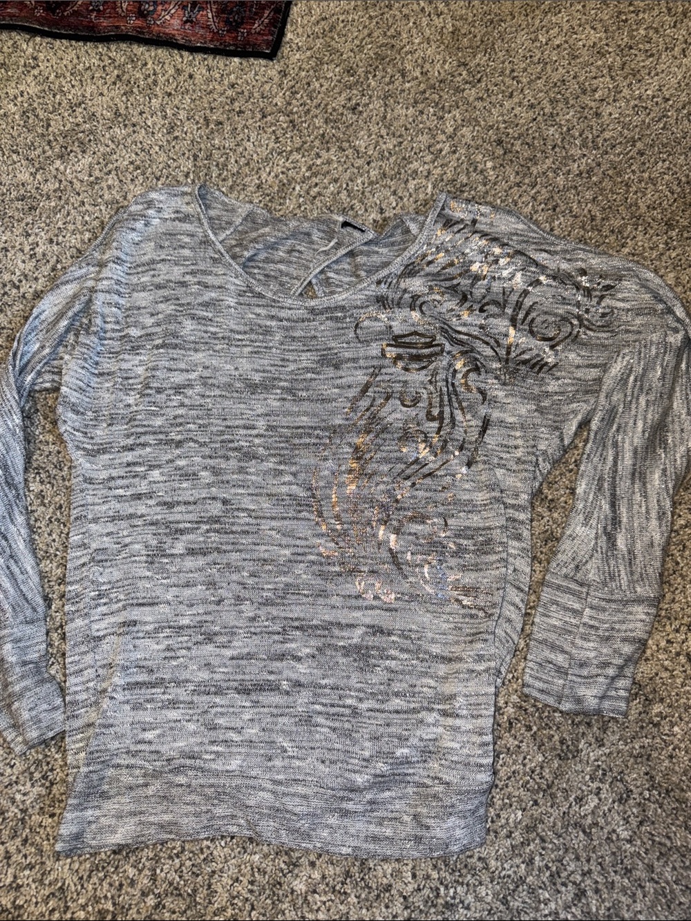 Harley-Davidson Heather Gray Long Sleeve Top with Silver Foil Accent